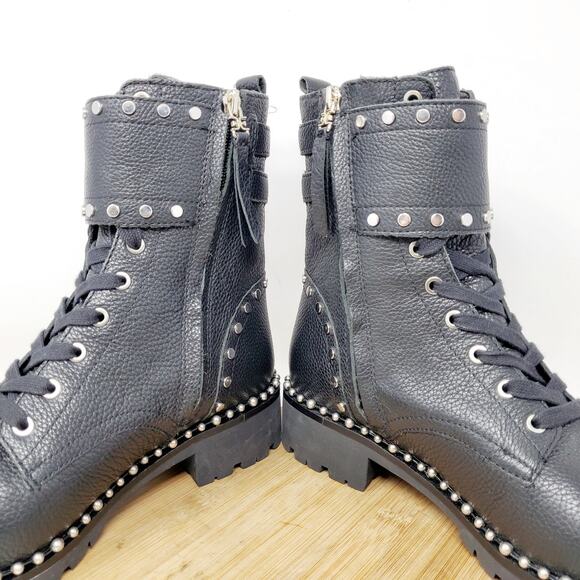 Sam Edelman Boots Womens 9 Jennifer Black Combat Studded Chunky Punk Steampunk - Picture 6 of 14